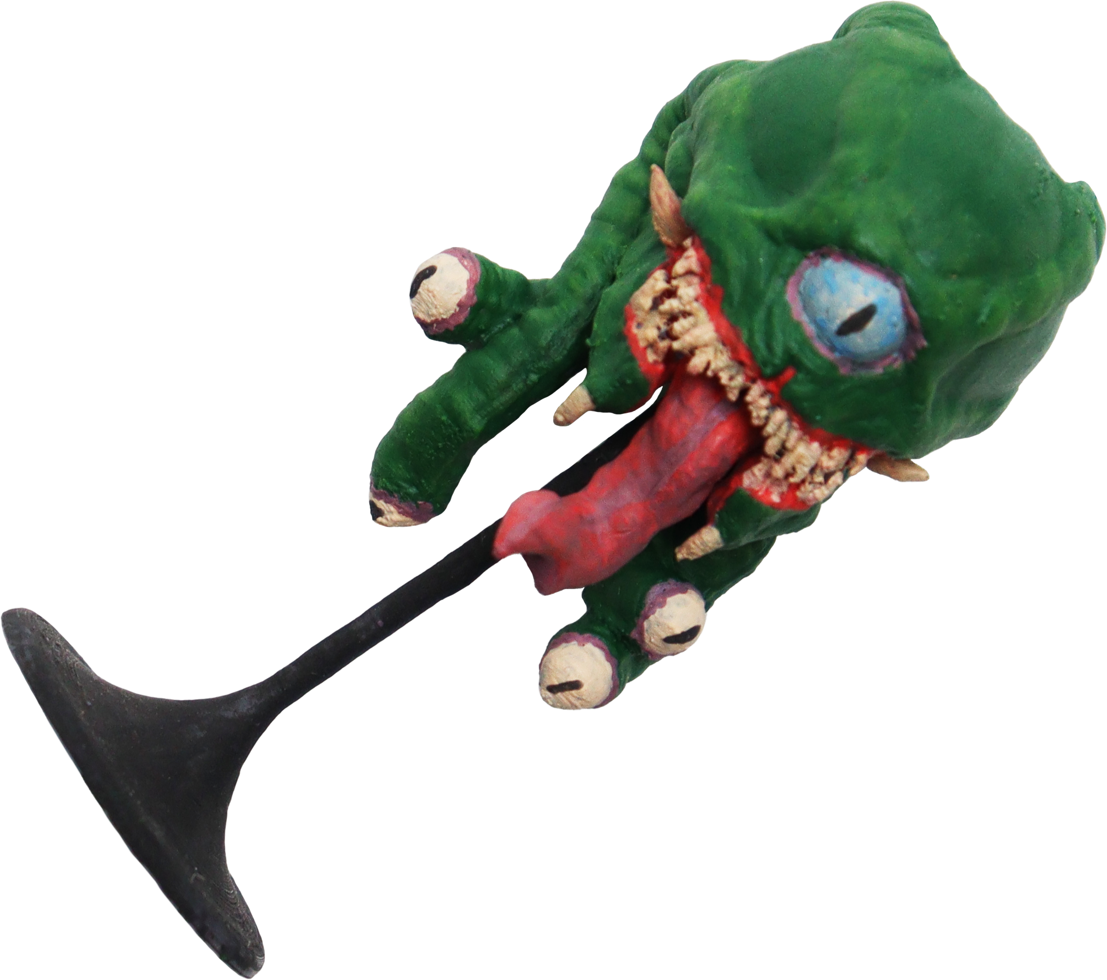 Green spectator miniature with one central eye, eyestalks, sharp teeth, and a red tongue, designed for dungeons and dragons.