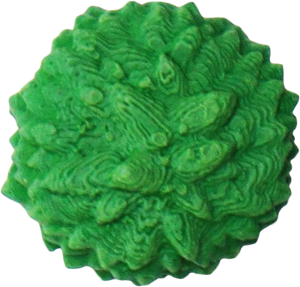Top-down view of a green miniature bush, ideal for tabletop board games like warhammer.